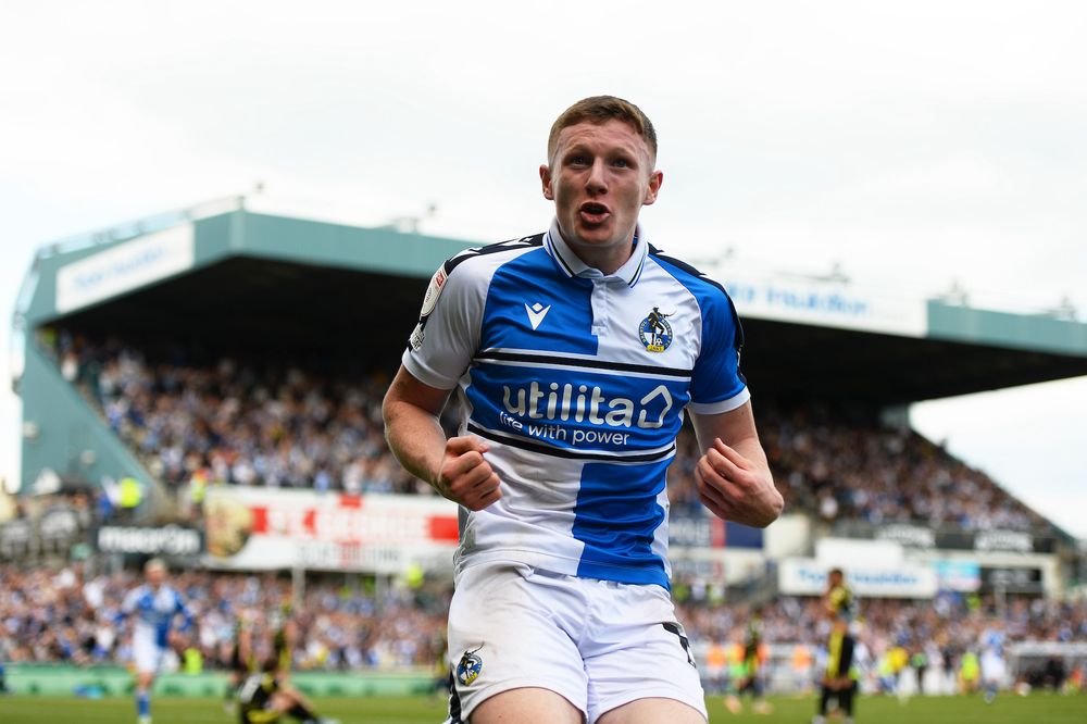 GettyImages-1395932809.jpg Anderson celebrates his goal for Bristol Rovers against Scunthorpe United.